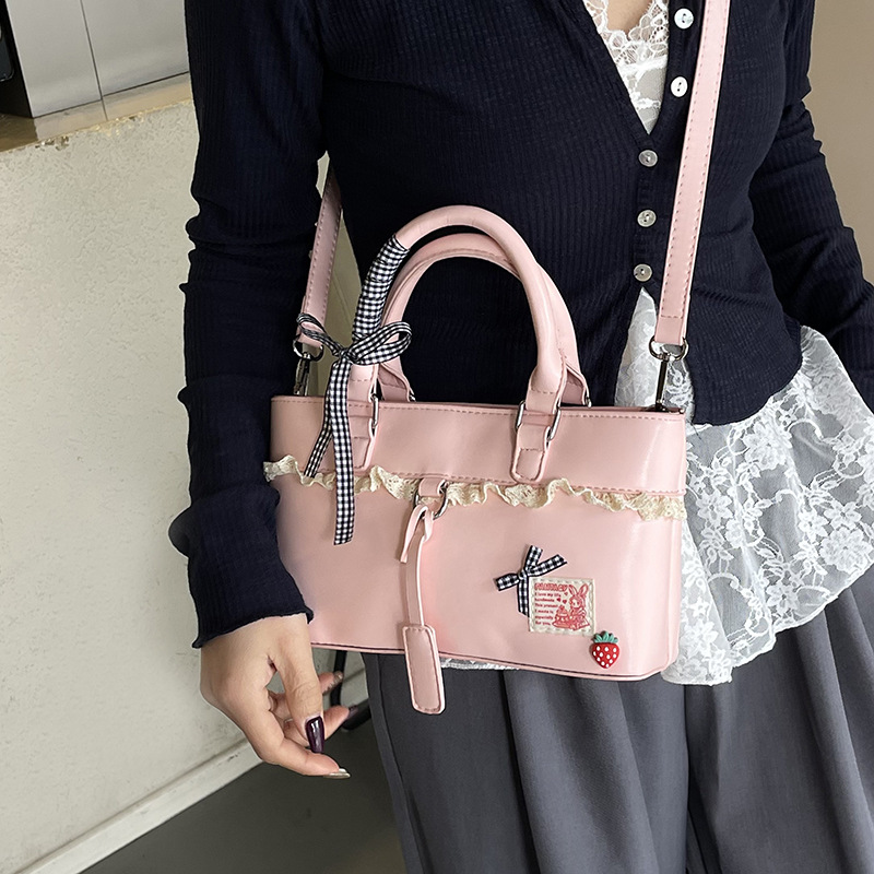 Stylish and sweet girl lace handbag for women, 2025 new color contrast large capacity commuter single-shoulder crossbody tote bag details Picture