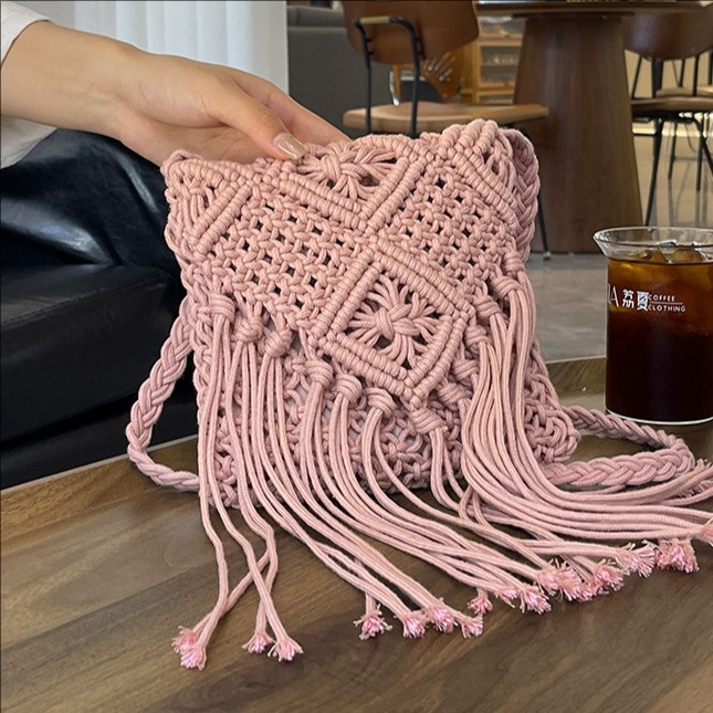 The 2025 new hand-woven bag is a cute and unique summer design for women. It features a single-shoulder bag with tassel fashion and a crossbody bag full figure