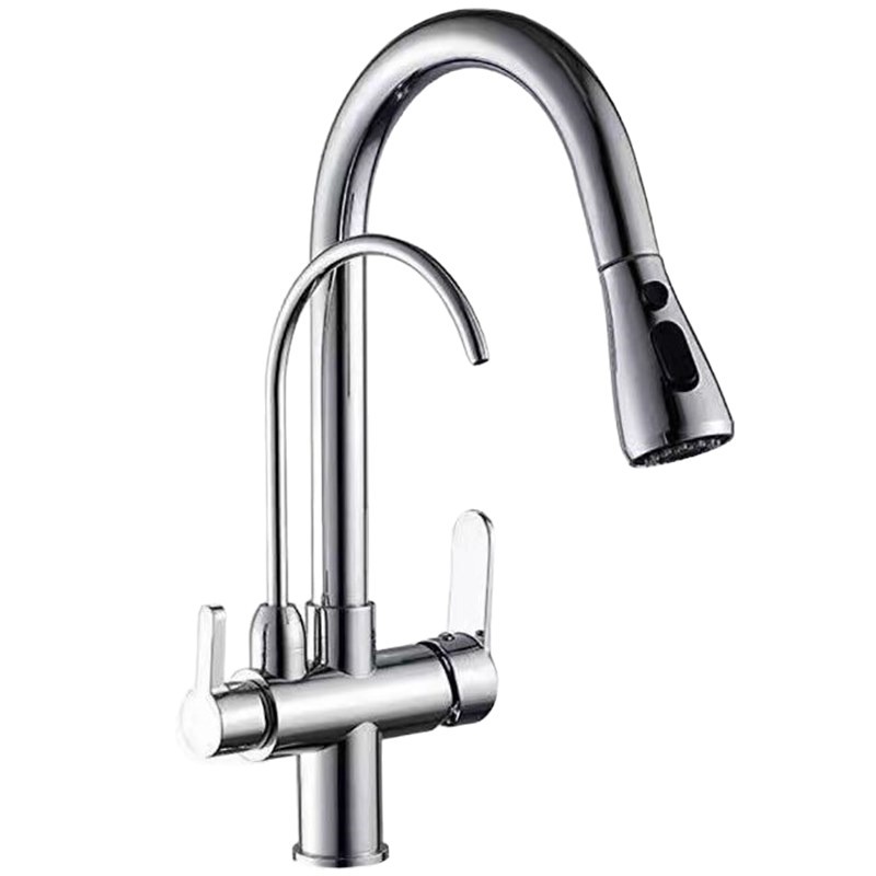 All-copper kitchen faucet, pull-out cold and hot direct drinking three-in-one pure water sink, sink, and rotating faucet Item Picture