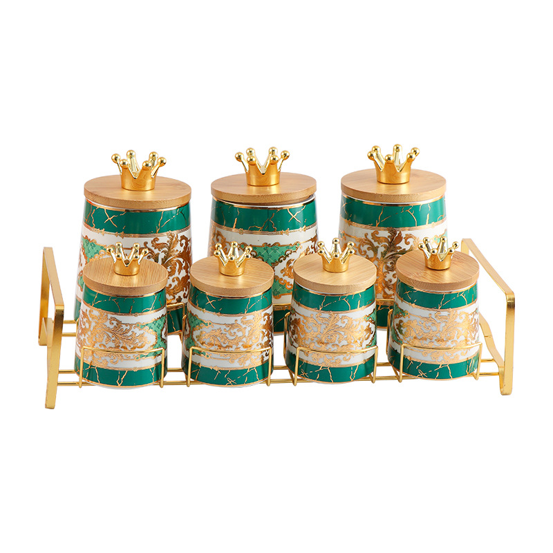 家用 置物架 盐味精罐子 北欧风创意收纳带盖密封电镀金 调味罐 简约 轻奢 厨房套装 个性 盐调料品 玻璃密封罐 收纳罐白底实物图