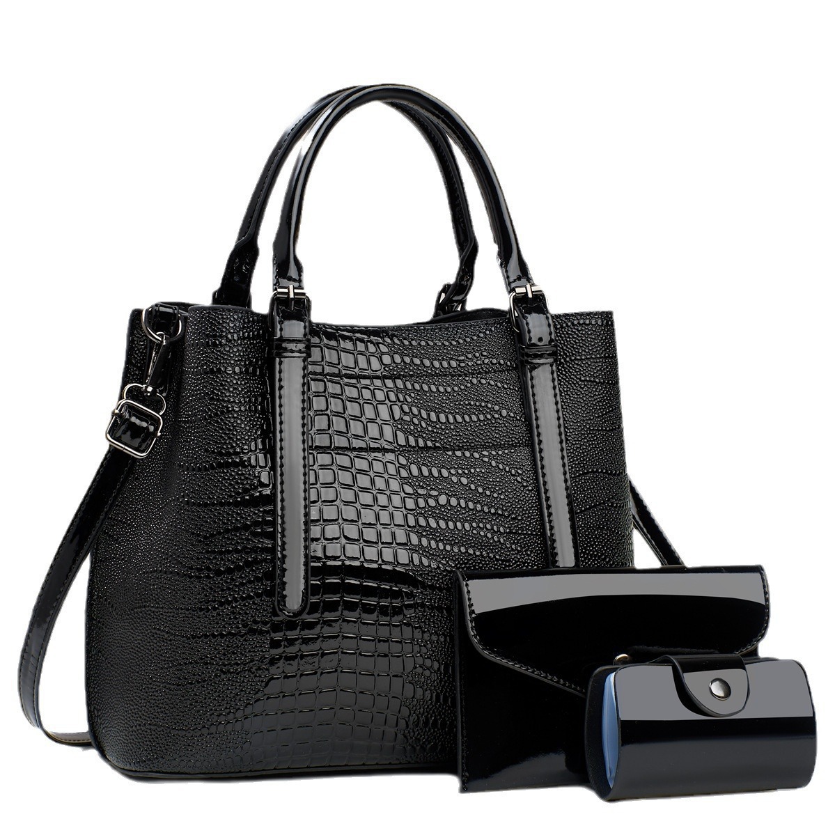 The 2023 new three-piece set of lizard-patterned large-capacity mother-and-child bag is fashionable and elegant. It is a simple single-shoulder crossbody handbag Item Picture