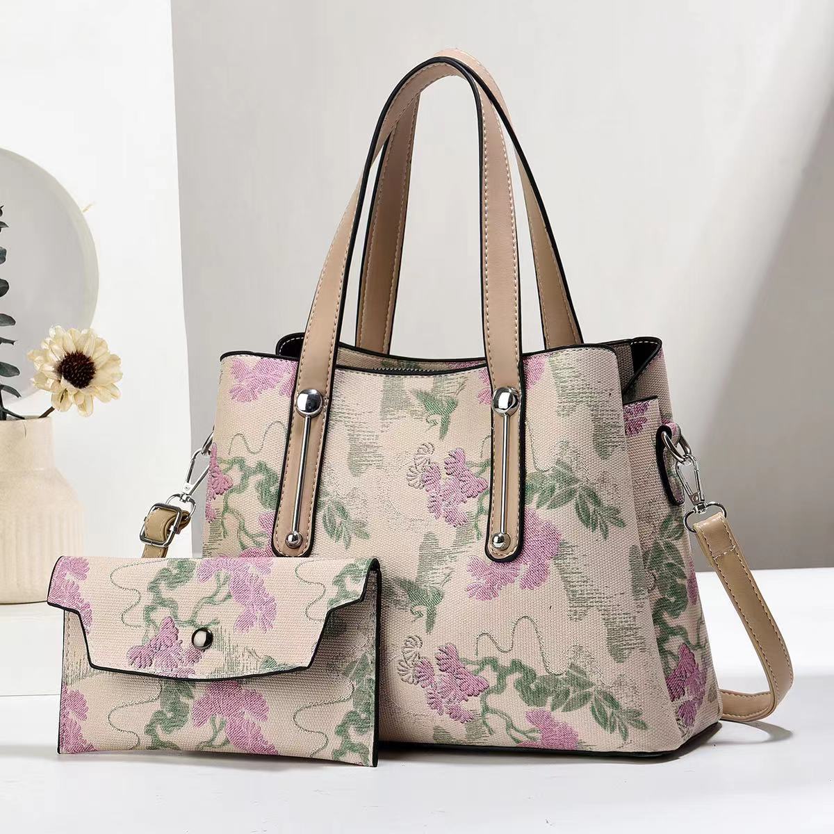 Factory direct sales of large-capacity embroidered Chinese-style hand-held cross-border stylish women's bags, simple, fashionable and versatile mother-and-child bags full figure