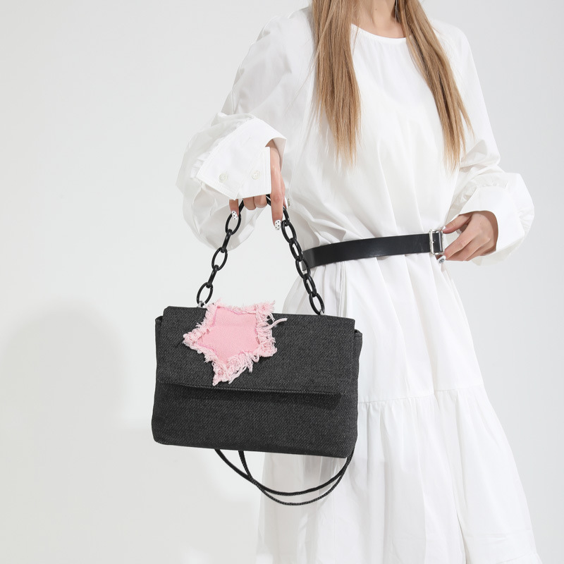 Korean denim women's bag Star Bag 2024 Autumn new style casual commuting texture stylish chain simple shoulder bag details Picture