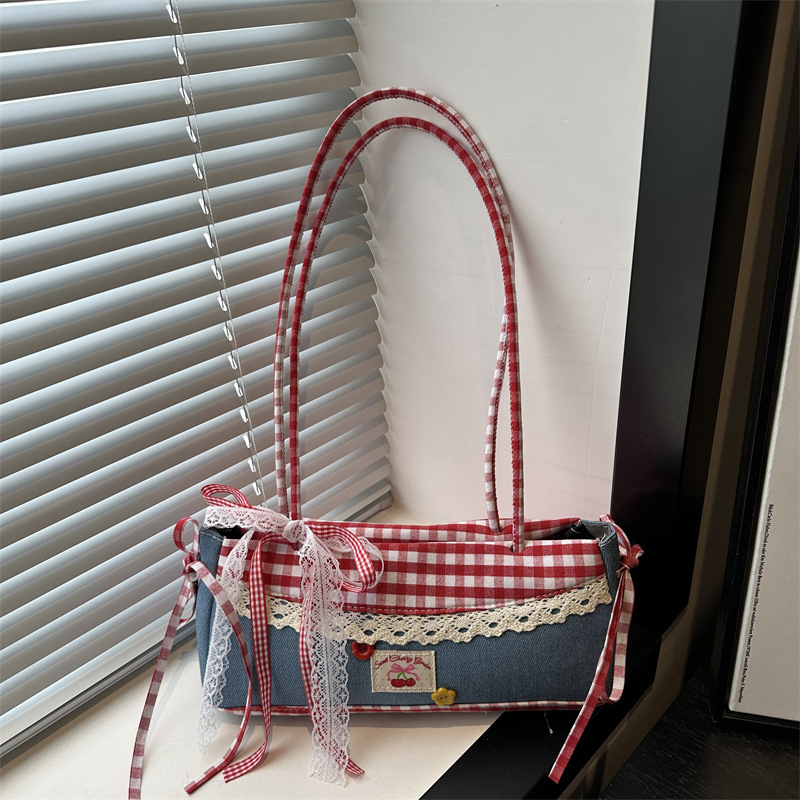 Cute checkered underarm bag, summer single-shoulder bag, fashionable and versatile, Korean-style commuting large-capacity school commuting bag full figure