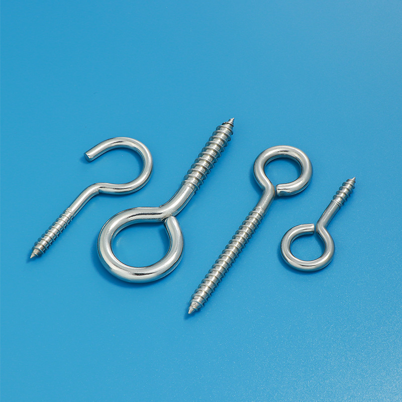 Stainless steel sheep eye ring screw light hook, open question mark hook, ring with lifting ring hook, self-tapping sheep horn screw sheep eye hook full figure