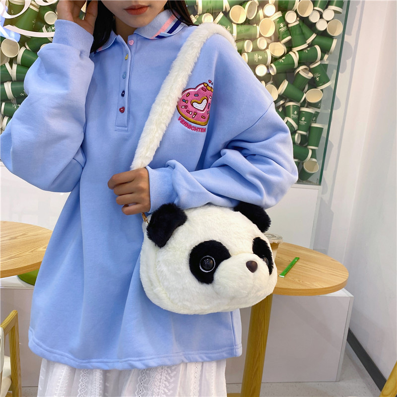 Panda Plush Bag for Women 2023 New Style Japanese cartoon doll crossbody bag, girlish single-shoulder crossbody bag wholesale Specification drawing