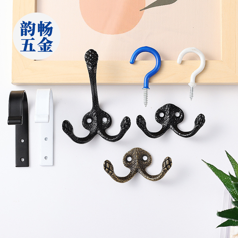 Retro alloy hooks, question mark hooks, lamp hooks, iron sheet clothes hangers, bathroom wall single hooks, black double hooks, cross-border hooks full figure