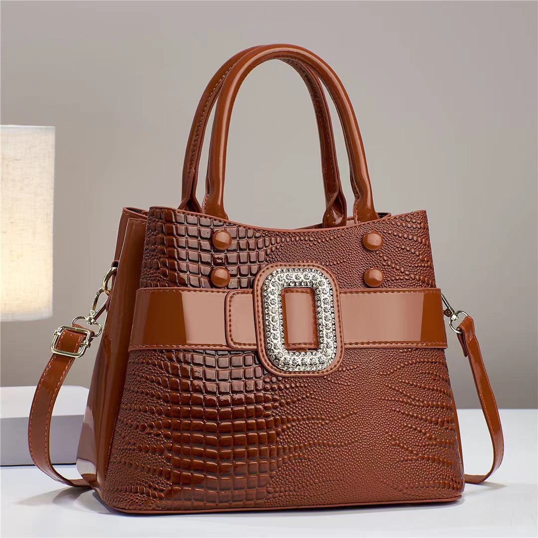 2023 new style spliced shiny leather cross-border large-capacity high-quality women's bag with lizard pattern, large single-shoulder crossbody bag Specification drawing