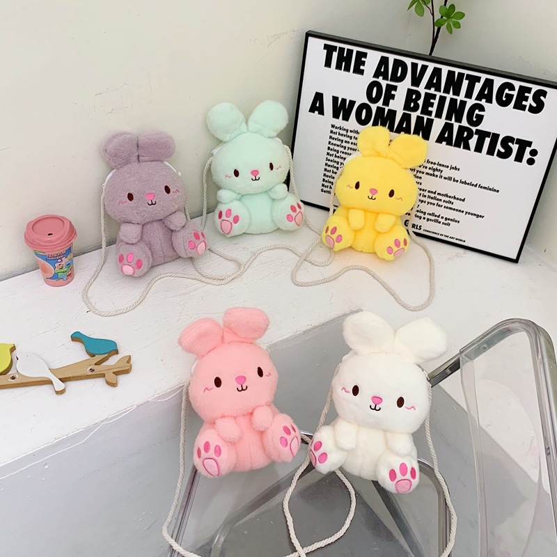 New cartoon plush rabbit bag, cute children's single-shoulder crossbody mini toy bag, fashionable and versatile crossbody bag full figure