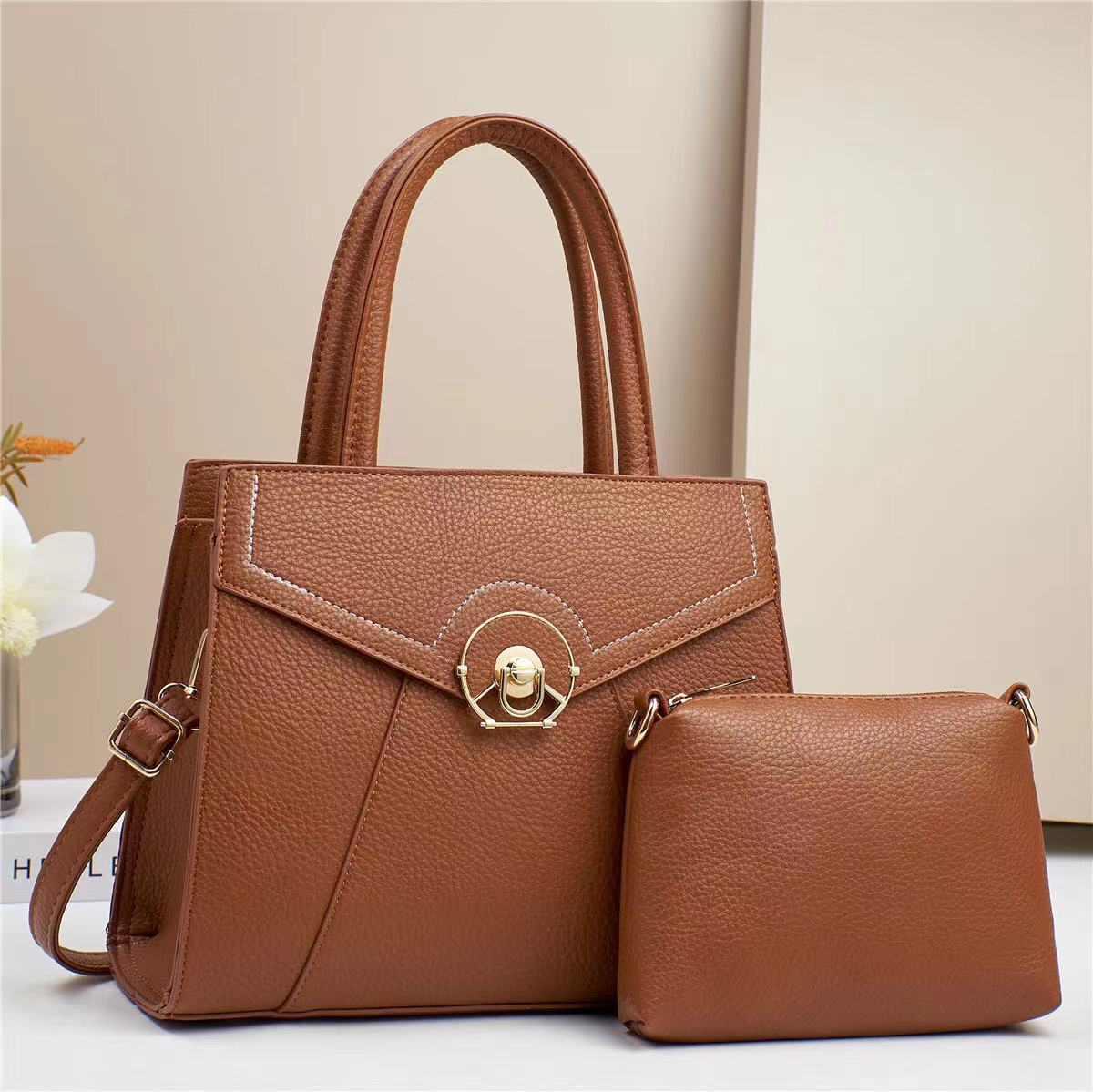 Two-piece fashionable and simple women's handbag, single-shoulder crossbody bag, trendy 2024 brand, elegant mom bag, large capacity Specification drawing