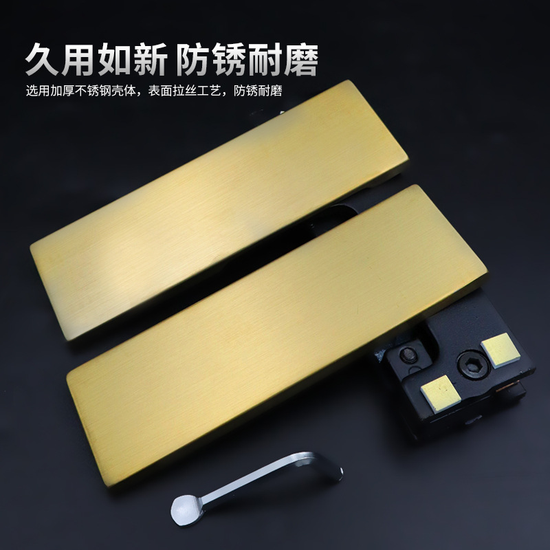 Yellow titanium gold brushed glass door clamp, thickened upper clamp, lower clamp, curved clamp, lock clamp, spring door glass clamp, upper and lower clamps Application Scenario