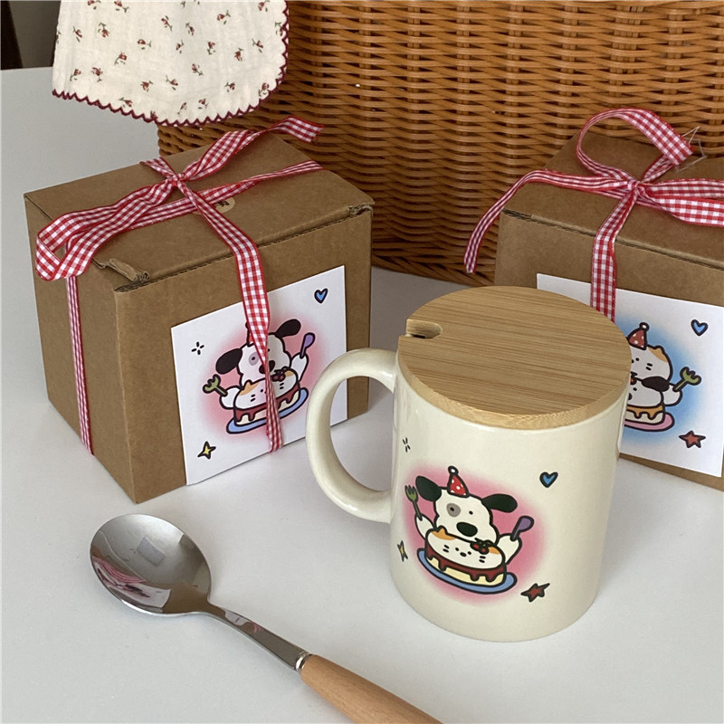 Happy birthday! Little dog, cat, ceramic cup, cream mug, water cup, home coffee cup, breakfast cup, couple gifts Specification drawing