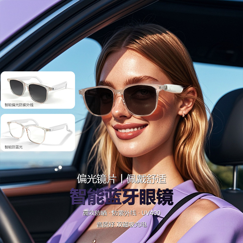 Cross-border smart glasses, Bluetooth glasses, sunglasses, polarized anti-ultraviolet, anti-blue light, listening to music, making calls, transparent, and changeable lenses Specification drawing