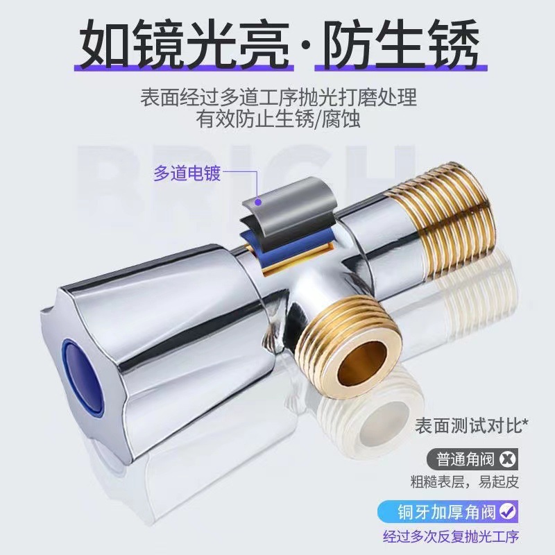 All-copper household thickened and lengthened triangular valve, one-inlet and two-outlet gas water heater three-way valve with switch Specification drawing