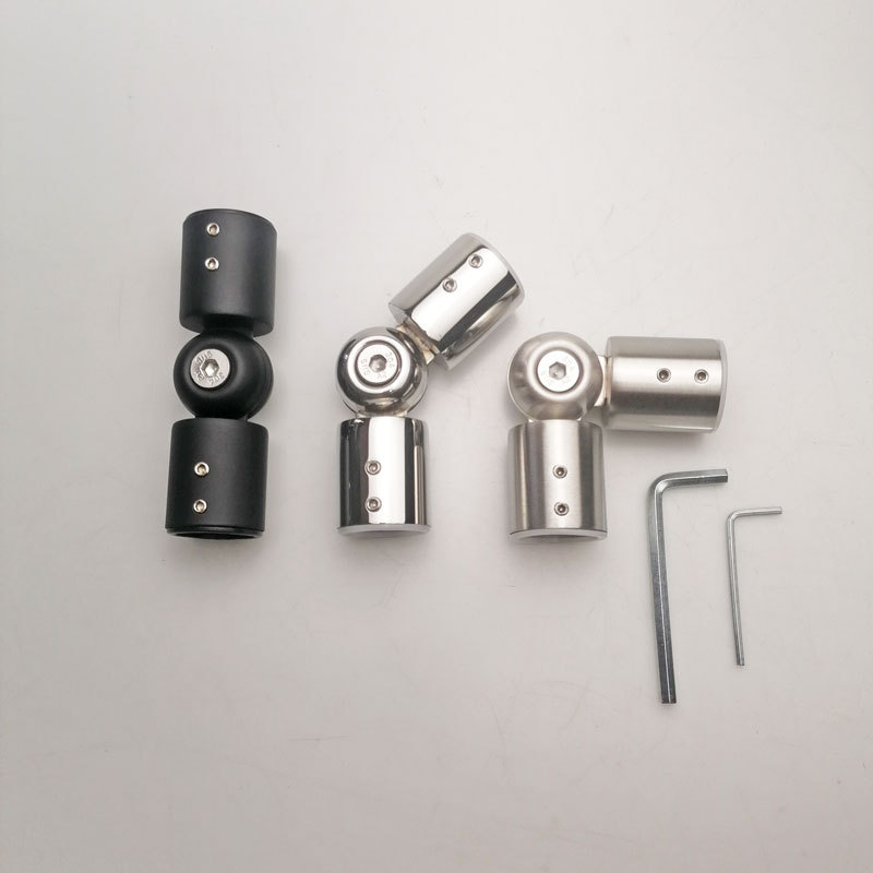 304 stainless steel round pipe connectors, adjustable black fixing parts for bathrooms, shower room curtain rods, universal connectors details Picture