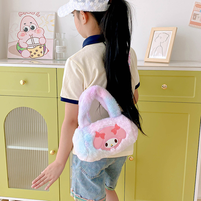 New Japanese-style cartoon Sanrio tie-dyed colorful crossbody single-shoulder handbag, 8-inch claw machine doll plush toy Specification drawing