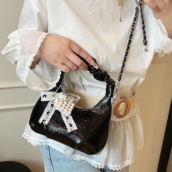 Fashionable mini Korean version small bag for women, 2025 new summer versatile chain crossbody bag, pleated hand-held small handbag Specification drawing