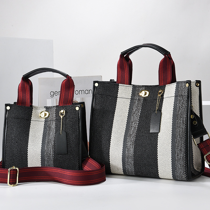 Korean-style ladies' briefcase, versatile for professional commuting, simple striped single-shoulder large bag, large-capacity women's bag details Picture