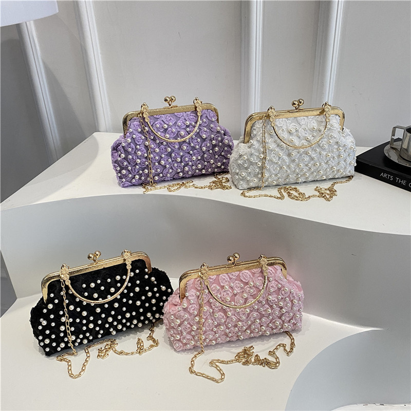 Beaded hand-held evening bag 2025 Summer New style elegant purple single-shoulder chain crossbody bag Application Scenario