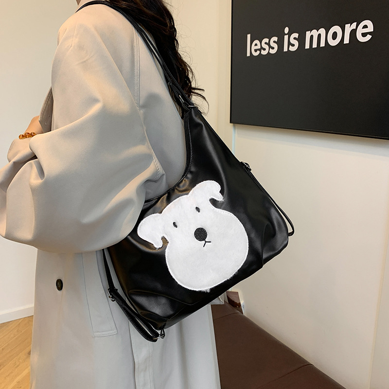 Cute little dog Tote bag for women, 2024 new autumn trendy Korean school style backpack, large capacity single-shoulder crossbody bag details Picture
