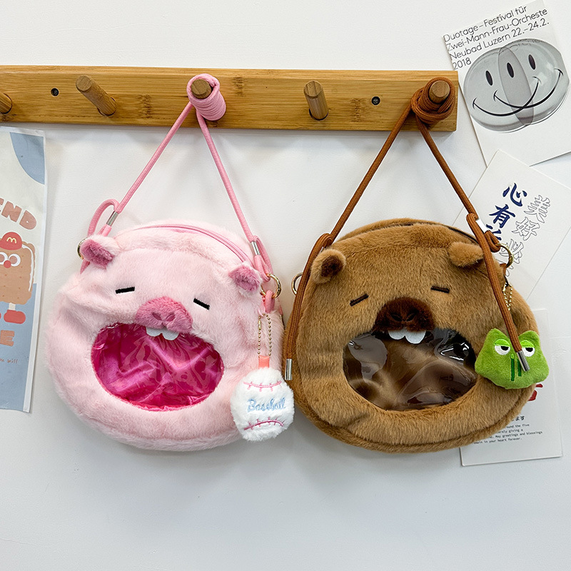 Capibara transparent plush backpack for Women 2024 New style Cartoon creative water guinea pig single-shoulder crossbody small bag gift full figure