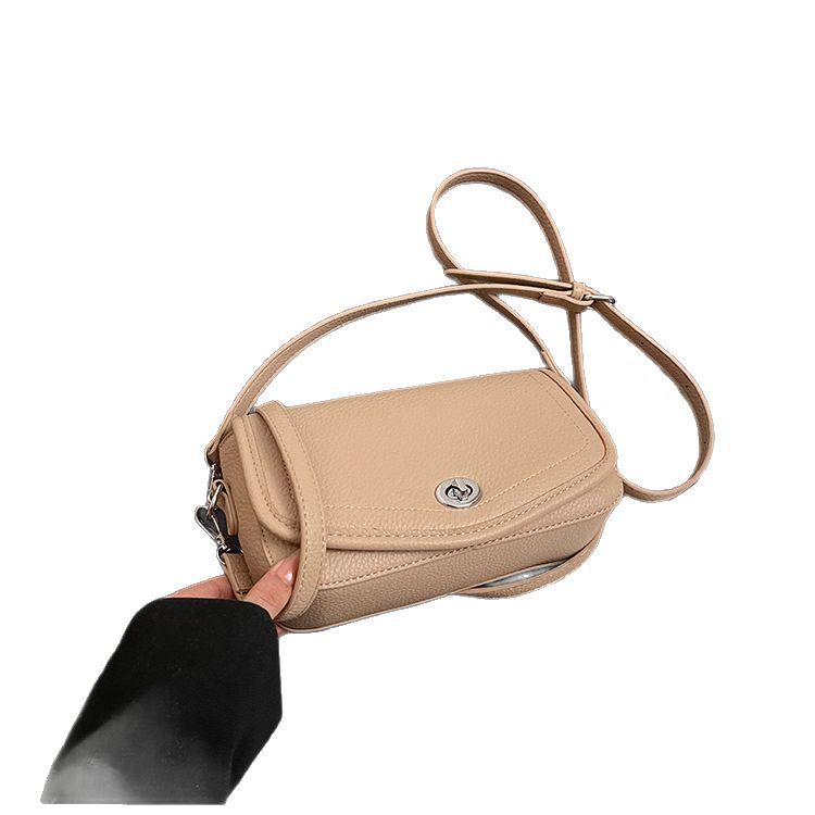 The 2025 new style of fashionable and simple solid-color hand-held small square bag with lychee pattern, a stylish single-shoulder bag, and a versatile commuting crossbody bag Item Picture