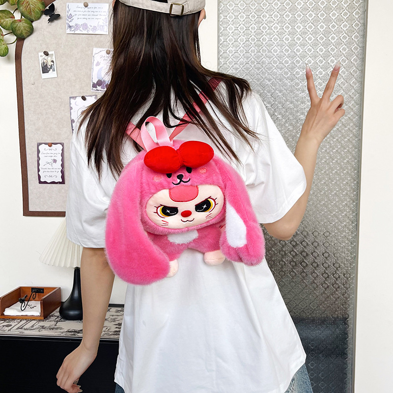 New cartoon doll three-year-old, double-back plush bag, cute rabbit doll bag, girlish birthday gift wholesale Specification drawing