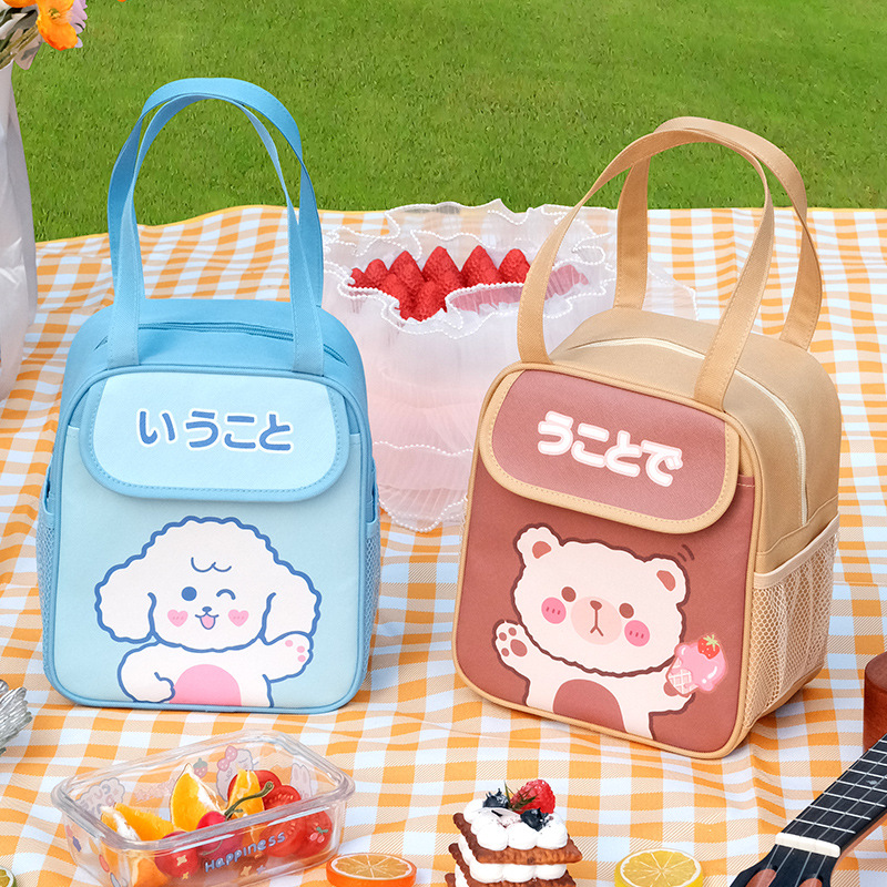 Wholesale of InS-style hand-held cartoon lunch box bags for students, office workers, and insulated bento bags details Picture