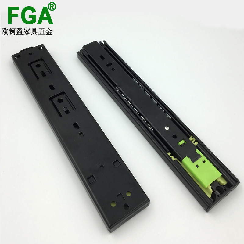 Thickened 45-wide three-section rebound slide rail without handle, push-open drawer guide rail, touch-type rebound steel ball track Specification drawing