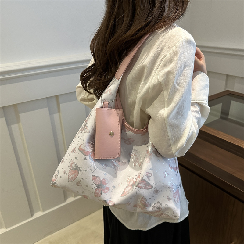 Printed butterfly large-capacity women's underarm bag 2024 Summer personalized new stylish casual commuting tote bag Specification drawing