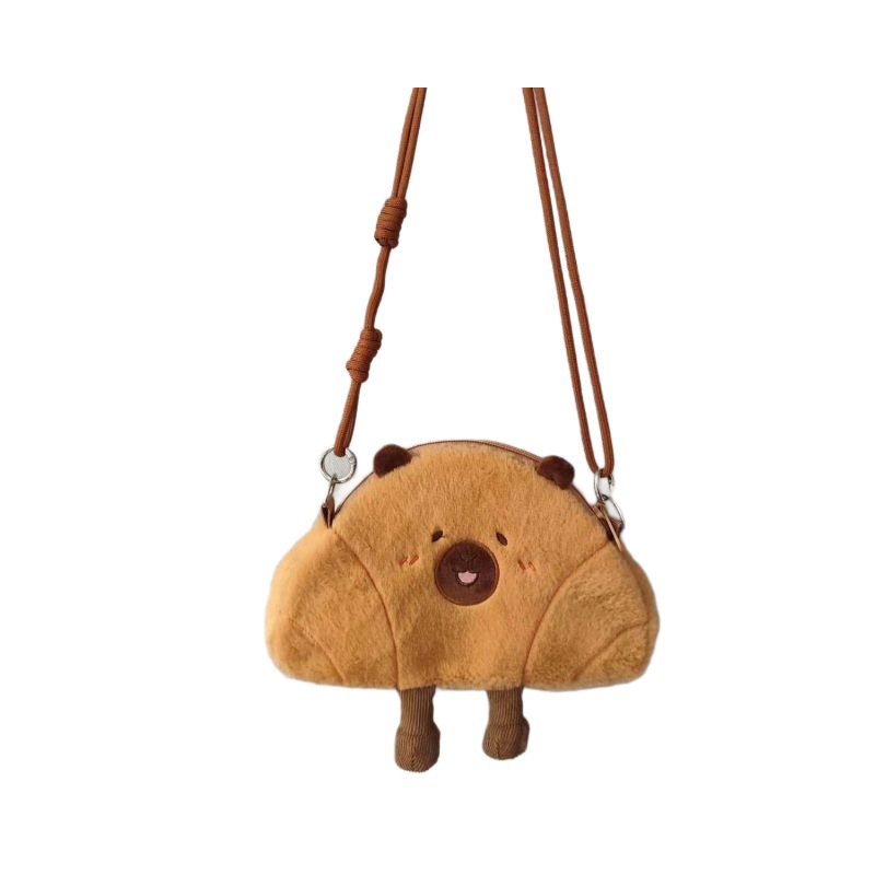 The horned capybara crossbody bag, a cute plush toy single-shoulder bag, an ugly and adorable water guinea pig doll crossbody bag Item Picture