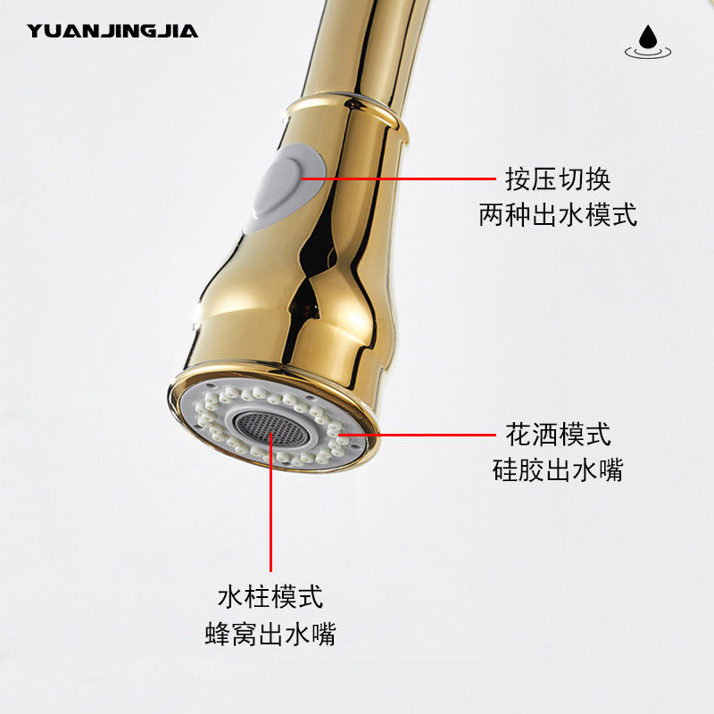 Golden French light luxury retro copper kitchen pull-out faucet, household sink, sink, rotating hot and cold water faucet Application Scenario