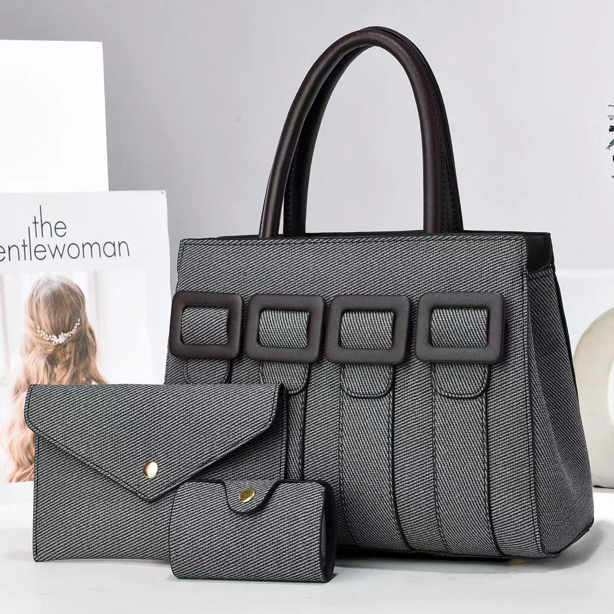 Large-capacity cross-border large bag, single-shoulder crossbody, high-quality women's buns, mother's bag, new three-piece handbag set for women, simple and elegant full figure