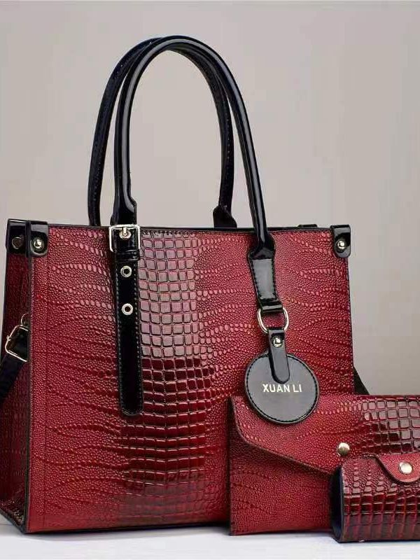 Multi-layer women's handbag three-piece set Mom bag 2023 New style fashionable large-capacity crocodile print single-shoulder crossbody bag Specification drawing