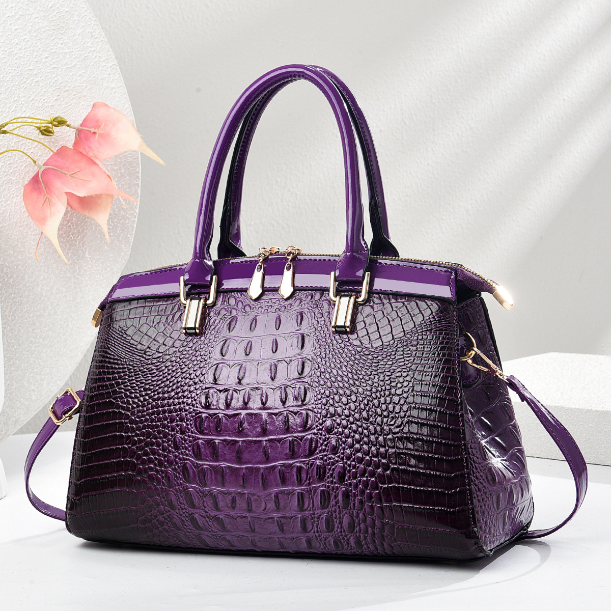 New cross-border style, simple and trendy 2025 women's bag, versatile Korean version, large capacity, fashionable crocodile pattern handbag, set bag full figure