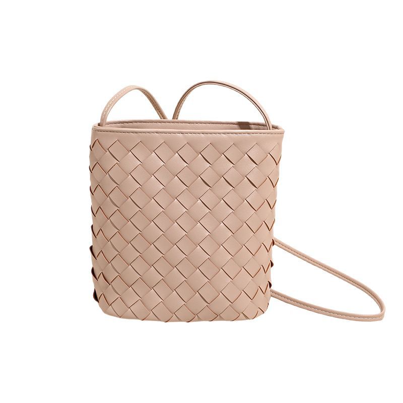 The 2025 new high-end woven mini bucket bag is a simple and stylish single-shoulder crossbody bag for women's fashion in solid color Item Picture