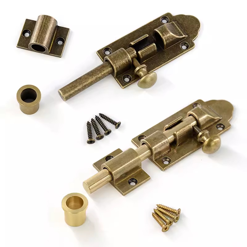 Thickened exposed Chinese-style latch, antique pure brass latch, wooden door with window latch, lock latch, door latch, ground latch details Picture