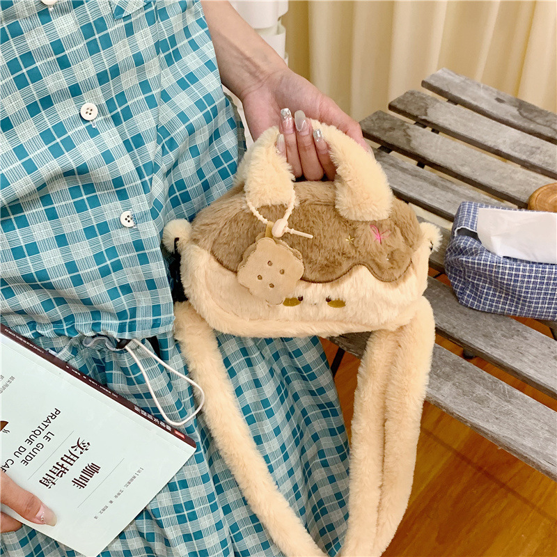 2025 New plush crossbody bag, sweetheart baking handbag, women's bag, cute Korean-style large-capacity casual single-shoulder bag Specification drawing