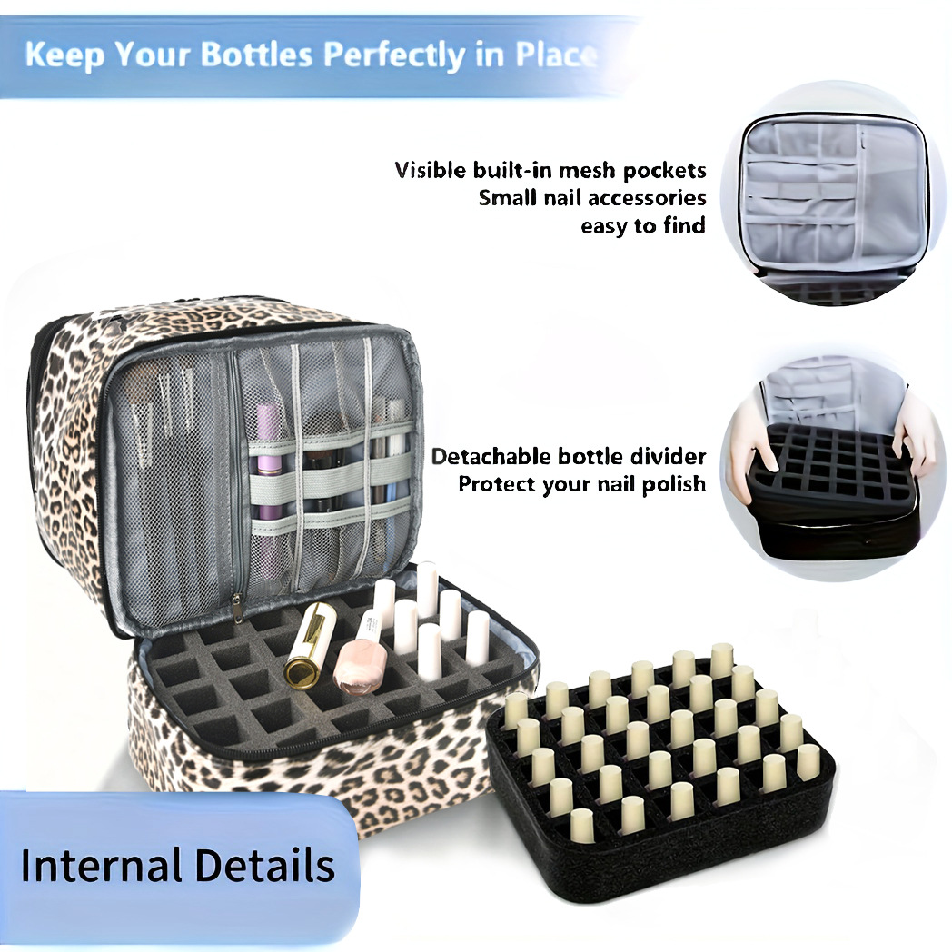 Nail polish storage bag, portable nail care, double-layer raised large-capacity essential oil bag, can hold a stand lamp, 30 bottles details Picture