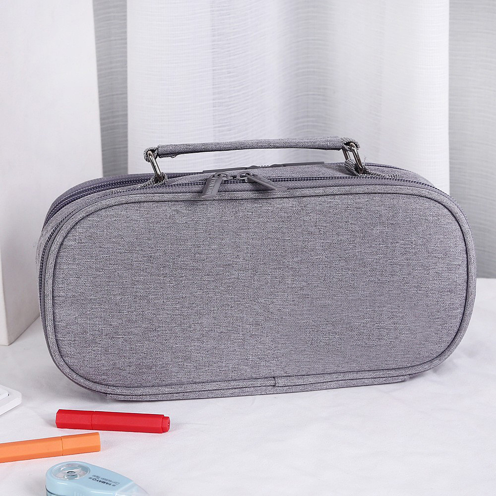 Large-capacity double-zipper stationery pen case, portable multi-functional pencil box, simple storage for junior high school, senior high school and primary school students' stationery Application Scenario