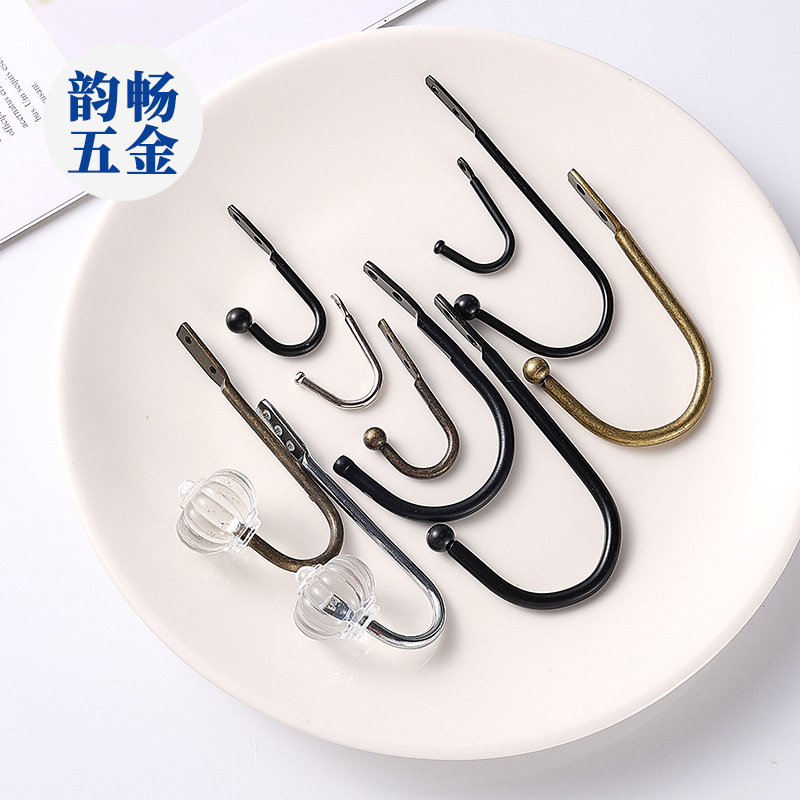 Cross-border black ball wire coat hook, single hook, mini small hook, hook mural coat rack hook, single hook, retro coat hook iron details Picture