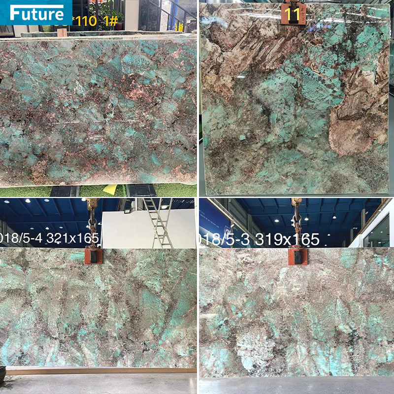 Amazon green natural marble slabs for a full-house luxury stone villa, living room background, walls, dining table, window sills Application Scenario