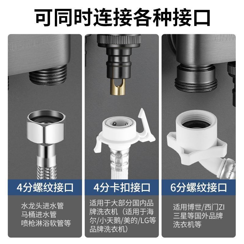 All-copper washing machine special faucet ultra-short nozzle connector, 46-point universal anti-drop household fully automatic water stop valve Specification drawing