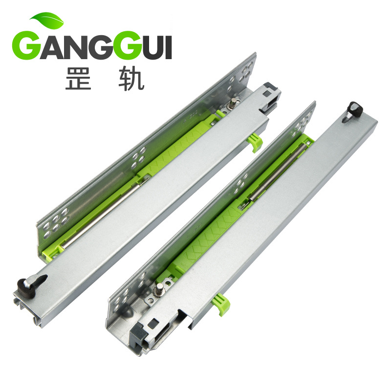 Bottom damping buffer slide rail, hidden three-section rebound bottom drawer slide rail, hidden drawer bottom installation rail details Picture
