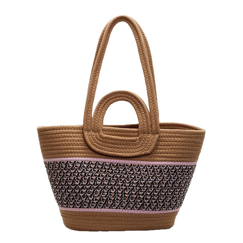 Hand-held vegetable basket bag for women, 2025 new trendy woven beach vacation straw woven bag, large capacity tote bag Item Picture