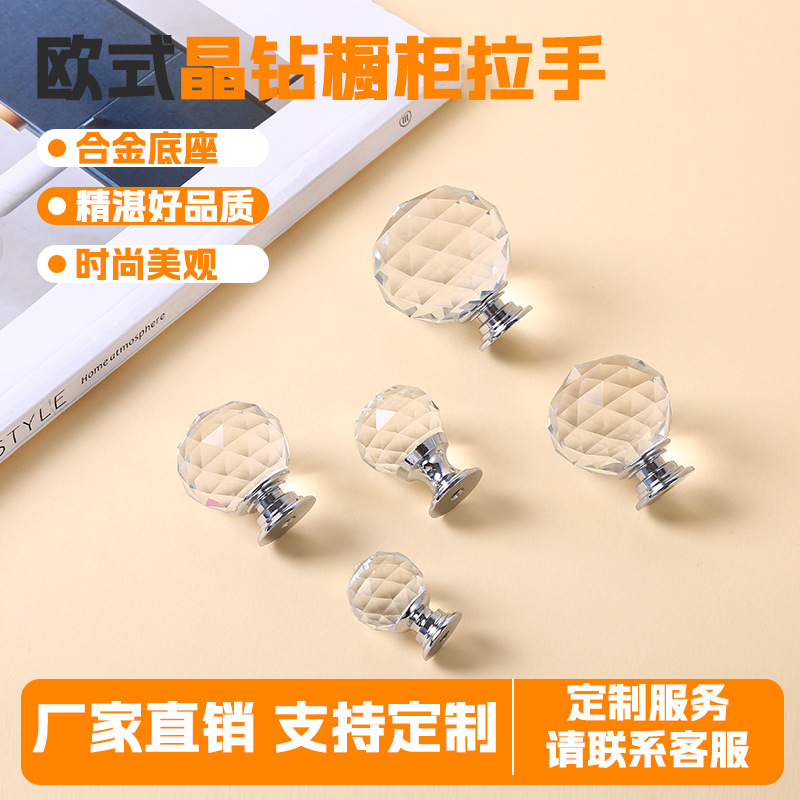 Zinc alloy k9 crystal multi-faceted ball handle, single-hole furniture cabinet door handle, transparent crystal handle manufacturer wholesale full figure
