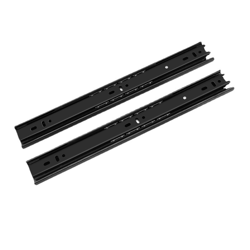 Three-section drawer track, 30-wide silent black steel guide rail, three-section ball bearing, thickened slide rail, hardware factory Item Picture