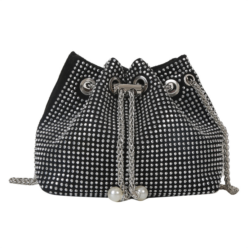 Diamond-encrusted drawstring bucket bag for women, 2023 new style bright diamond water diamond full diamond bag, bestseller, high-end chain crossbody bag Item Picture