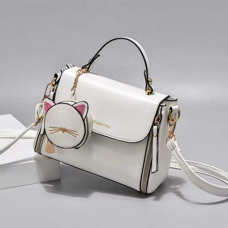 "2024 New Korean-style stylish small square bag, fashionable cat single-shoulder crossbody bag, ladies' handbag. Specification drawing