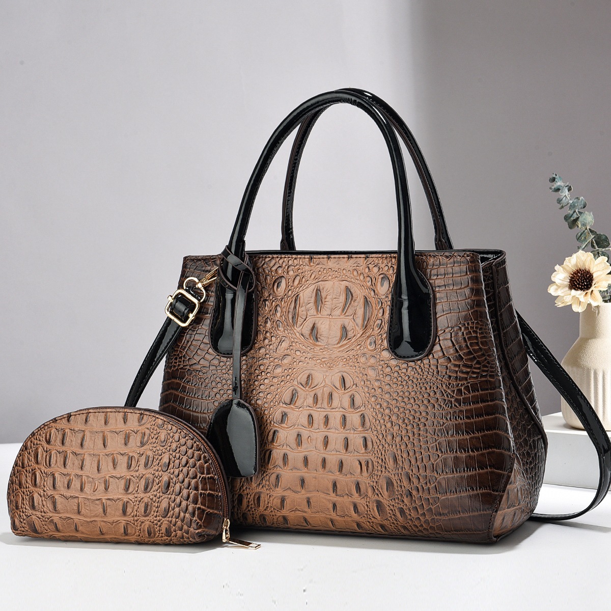 New crocodile-patterned mother and child bag, fashionable and simple cross-border handbag, large-capacity trendy single-shoulder crossbody bag, one-piece consignment Specification drawing
